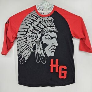 Hustle Gang Shirt Mens Large Native American Indian Chief Crewneck Raglan Tee